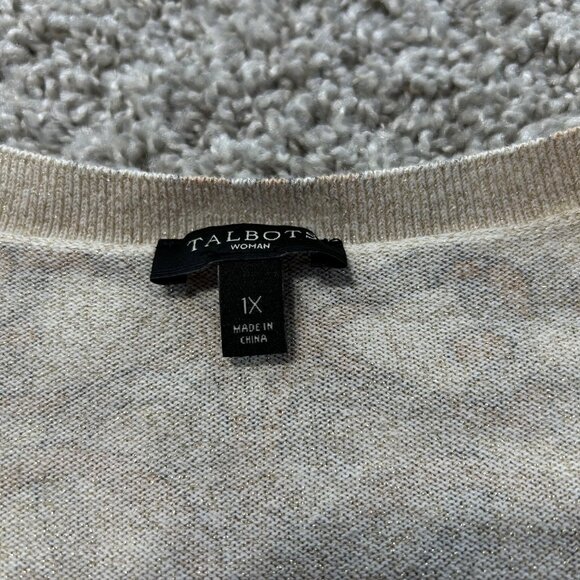 Talbots Womens 1X Floral Paisley Cardigan Sweater Button Front Beige & Gray - Picture 7 of 8